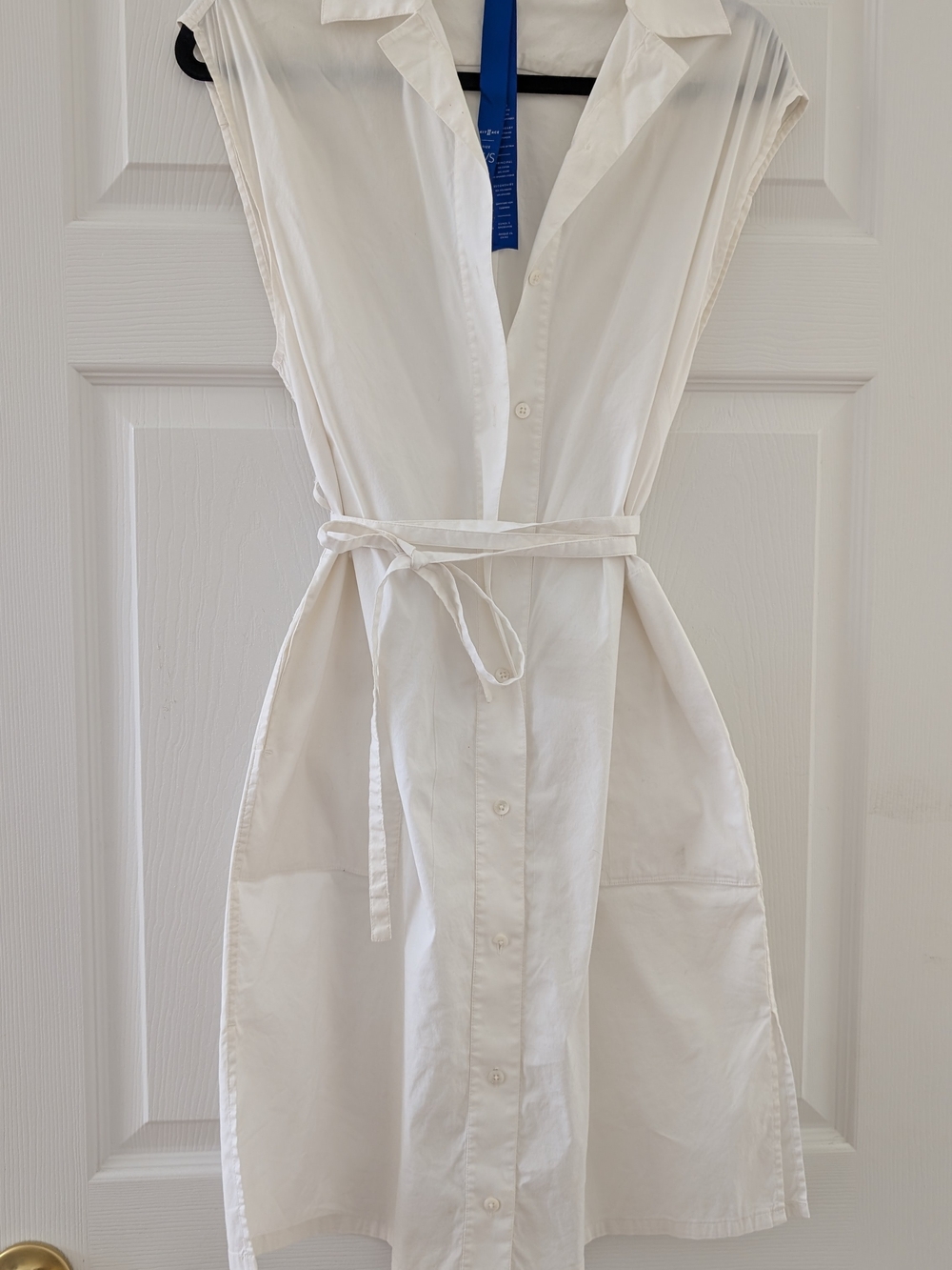 Kit and Ace White Sleeveless Shirt Midi Dress with Waist Tie
